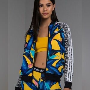 adidas Originals x Farm Rio Passinho Blue/Yellow Big Leaf Track Jacket. Size XS
